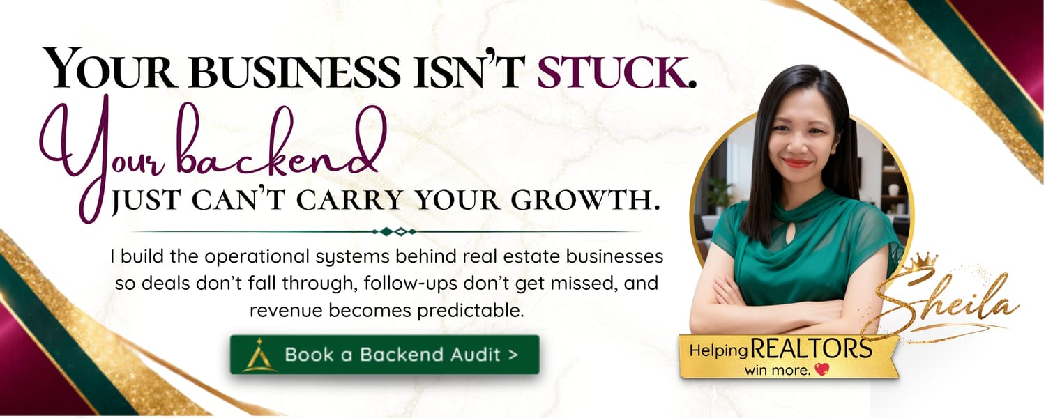 Your business isn&rsquo;t stuck. Your backend just can&rsquo;t carry your growth. I build the operational systems behind real estate businesses so deals don&rsquo;t fall through, follow-ups don&rsquo;t get missed, and revenue becomes predictable. Book a Backend Audit.