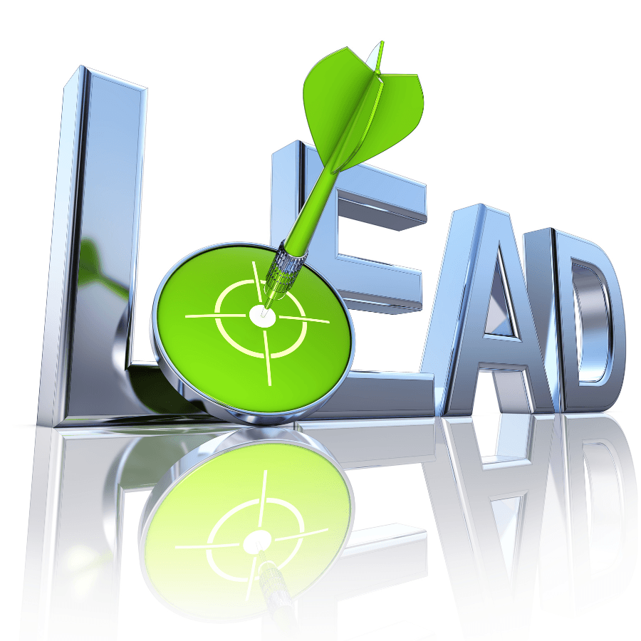 The word LEAD with a dart in a target