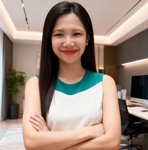 Sheila, your Victory Architect, smiling with arms crossed in a bright office
